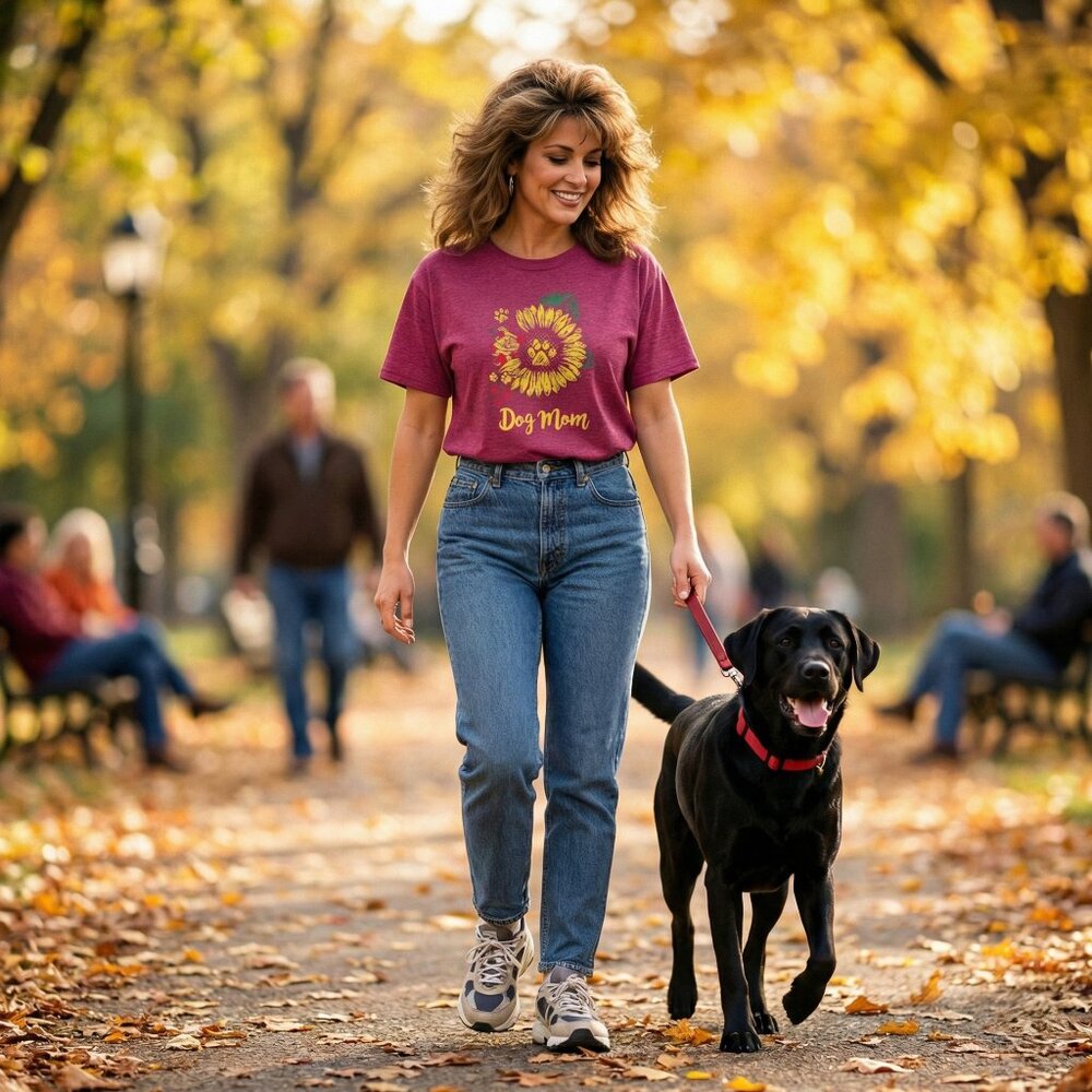 Womens Large Graphic Tee Purple Dog Mom Sunflower Paw Print Cotton Blend Cute